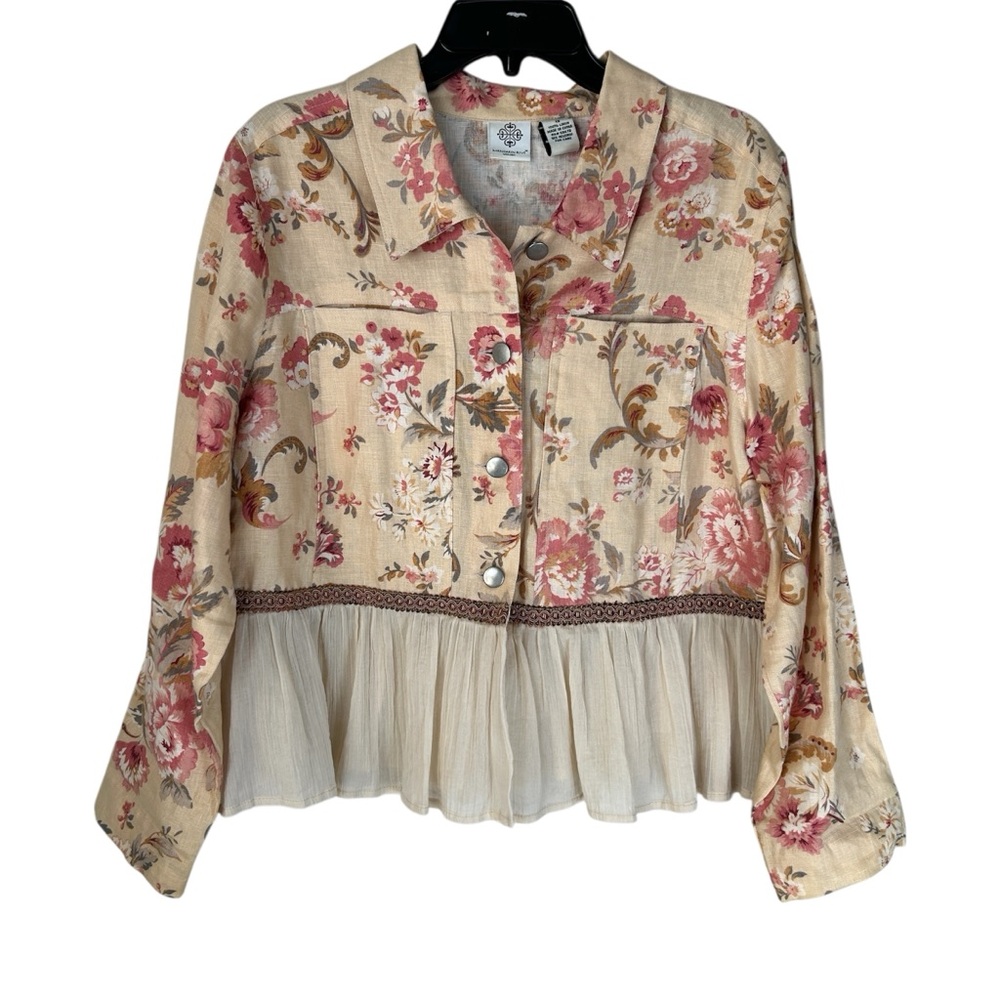 Upcycled Linen Floral Beige and Pink Women's 1X Jacket